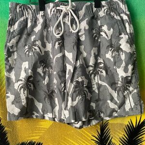 James Perse Gray Palm Print beach shorts